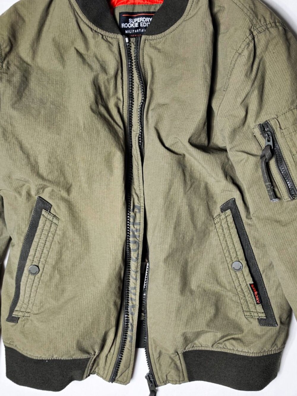 Large Superdry Air Corps Bomber Jacket Mens Olive Green Military Flight MA1 Rook - Picture 2 of 6